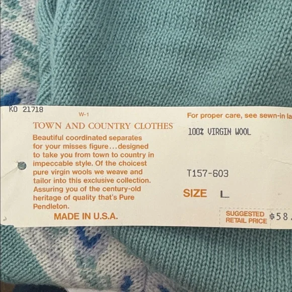 Vintage 70’s Pendleton Size Large Women's Teal V-Neck 100% Wool Sweater Vest - Picture 8 of 8